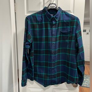 Lands End Men's Navy and Green Plaid Flannel Shirt 4XLT